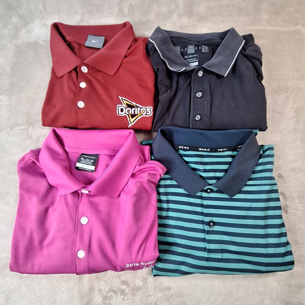 Nike Golf Polo Shirt Mens 2XL Lot 4 Dri-FIT Cotton Blend Polyester Golf Swoosh